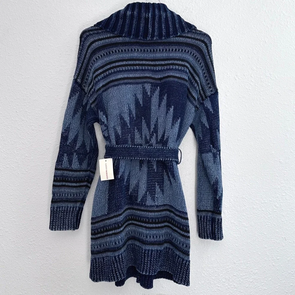 Lucky Brand Heritage Cardigan Women M Blue Heavy Knit Aztec Southwestern NWT